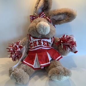Build A Bear Rabbit In Red Cheer Outfit With Bows, Pom-poms, Flag And Yell Horn